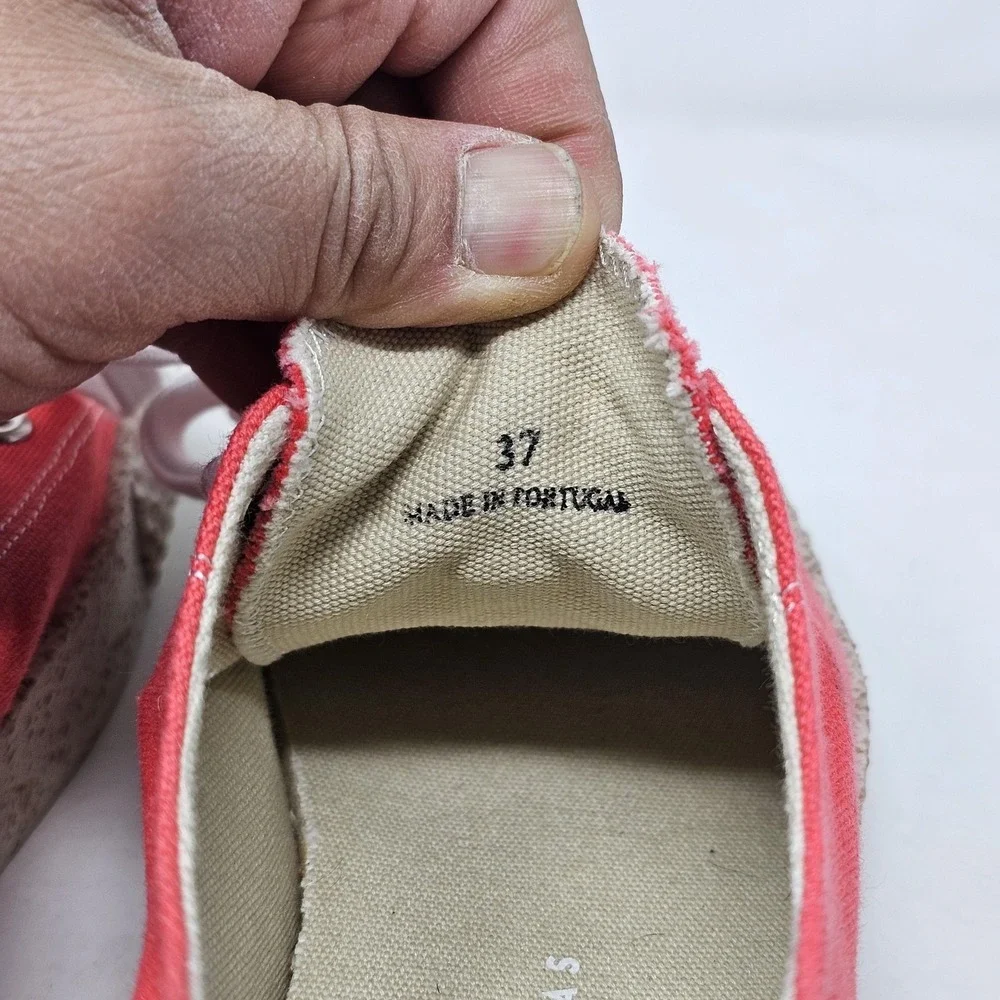 ASPORTUGUESAS‎ Shoes Womens Size 6.5 Red Canvas Lace Up Cork Sole 37 Sneakers